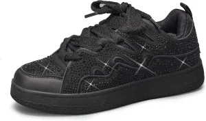 LUCKY STEP Women's Sparkle Rhinestone Fashion Sneakers Walking Tennis Bling Glitter Roaring Shoes Platform Lace up Casual Mesh Sneaker