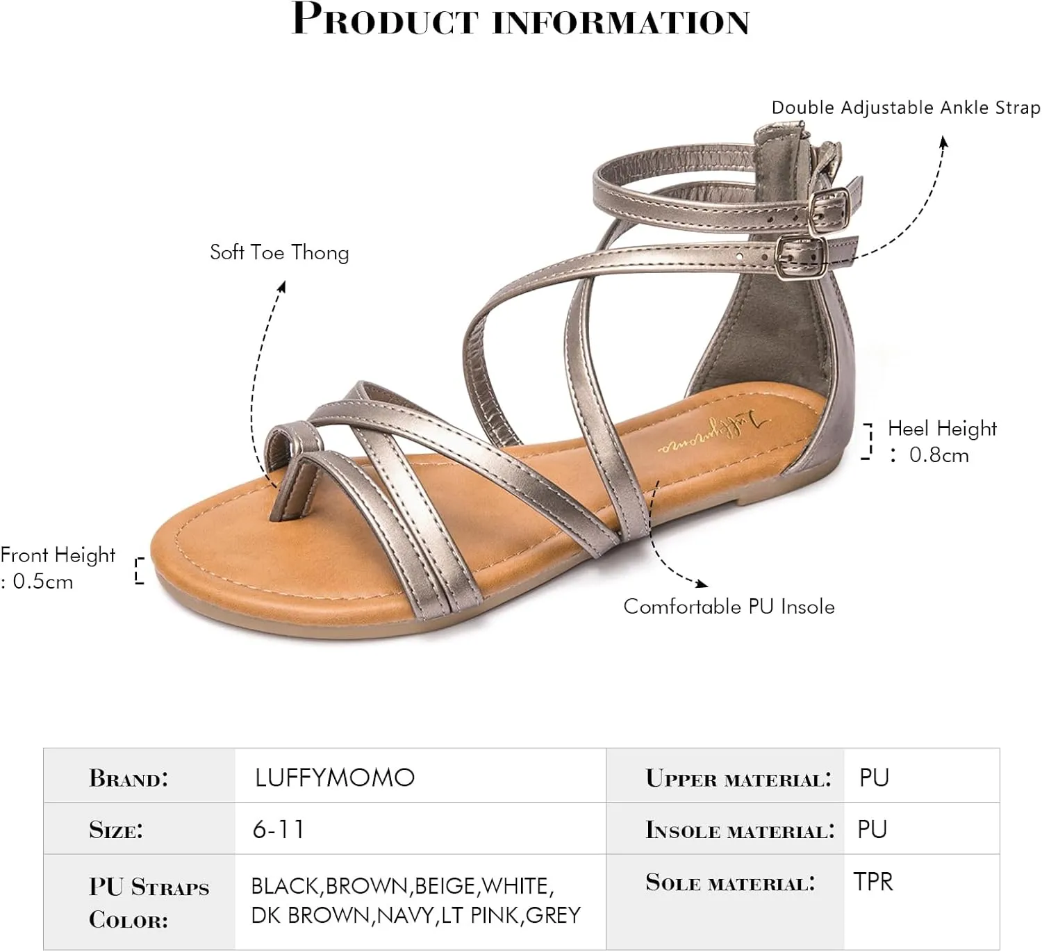 Luffymomo Women's Gladiator Strap Sandals Flat Fisherman Thong Cross Strappy Sandals