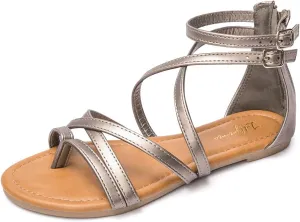 Luffymomo Women's Gladiator Strap Sandals Flat Fisherman Thong Cross Strappy Sandals