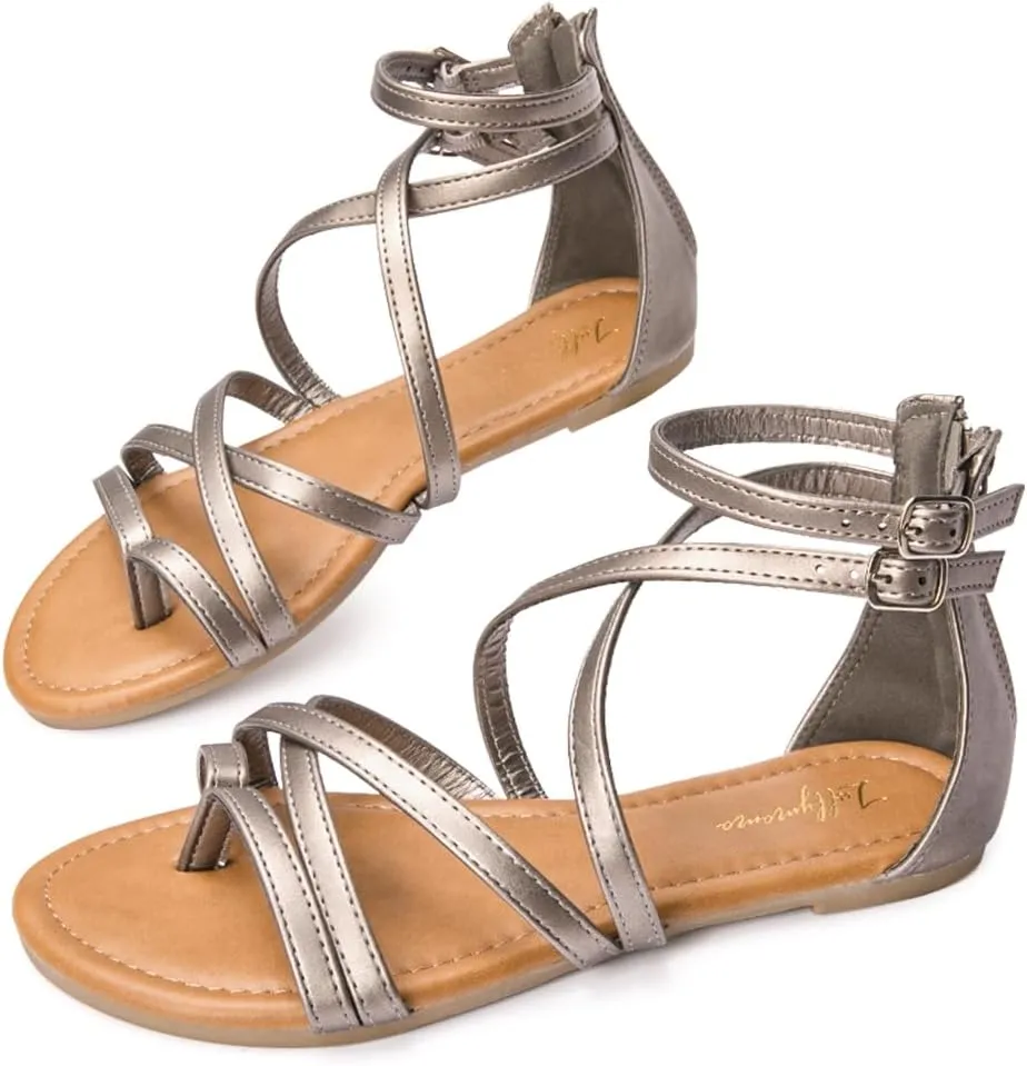 Luffymomo Women's Gladiator Strap Sandals Flat Fisherman Thong Cross Strappy Sandals