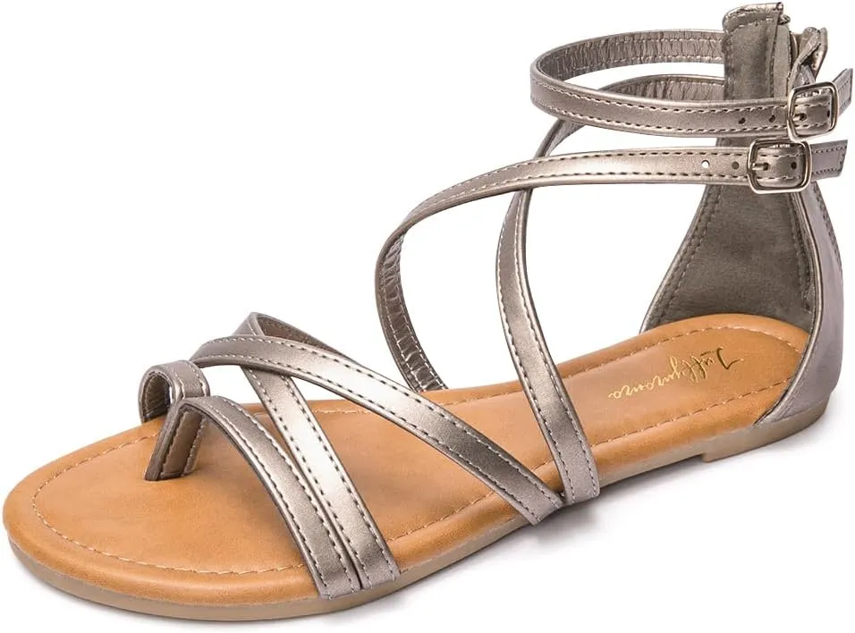 Luffymomo Women's Gladiator Strap Sandals Flat Fisherman Thong Cross Strappy Sandals