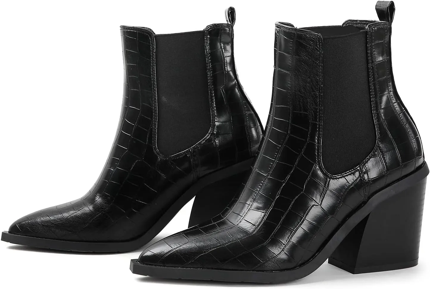 Lutalica Classic Women's Pointed Toe Animal Print Slip On Autumn Winter Stacked Chunky Heel Stretchy Chelsea Ankle Boots
