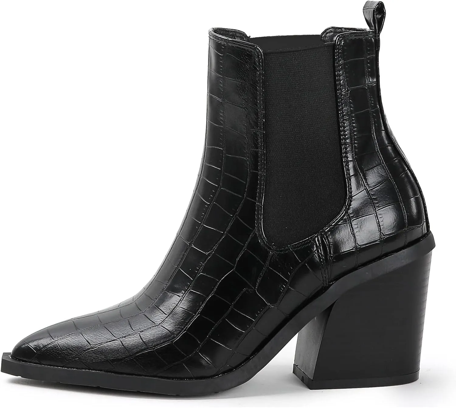 Lutalica Classic Women's Pointed Toe Animal Print Slip On Autumn Winter Stacked Chunky Heel Stretchy Chelsea Ankle Boots
