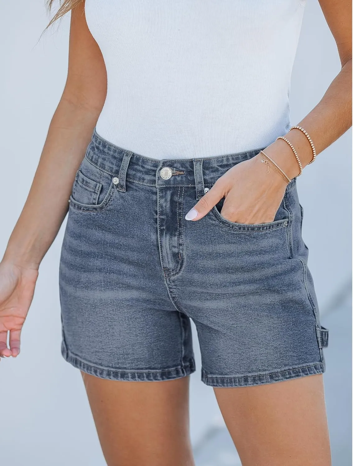 luvamia Jean Shorts for Women Trendy High Waisted Denim Shorts Carpenter Stretchy Summer Casual Mom Cut Off Jeans Shorts