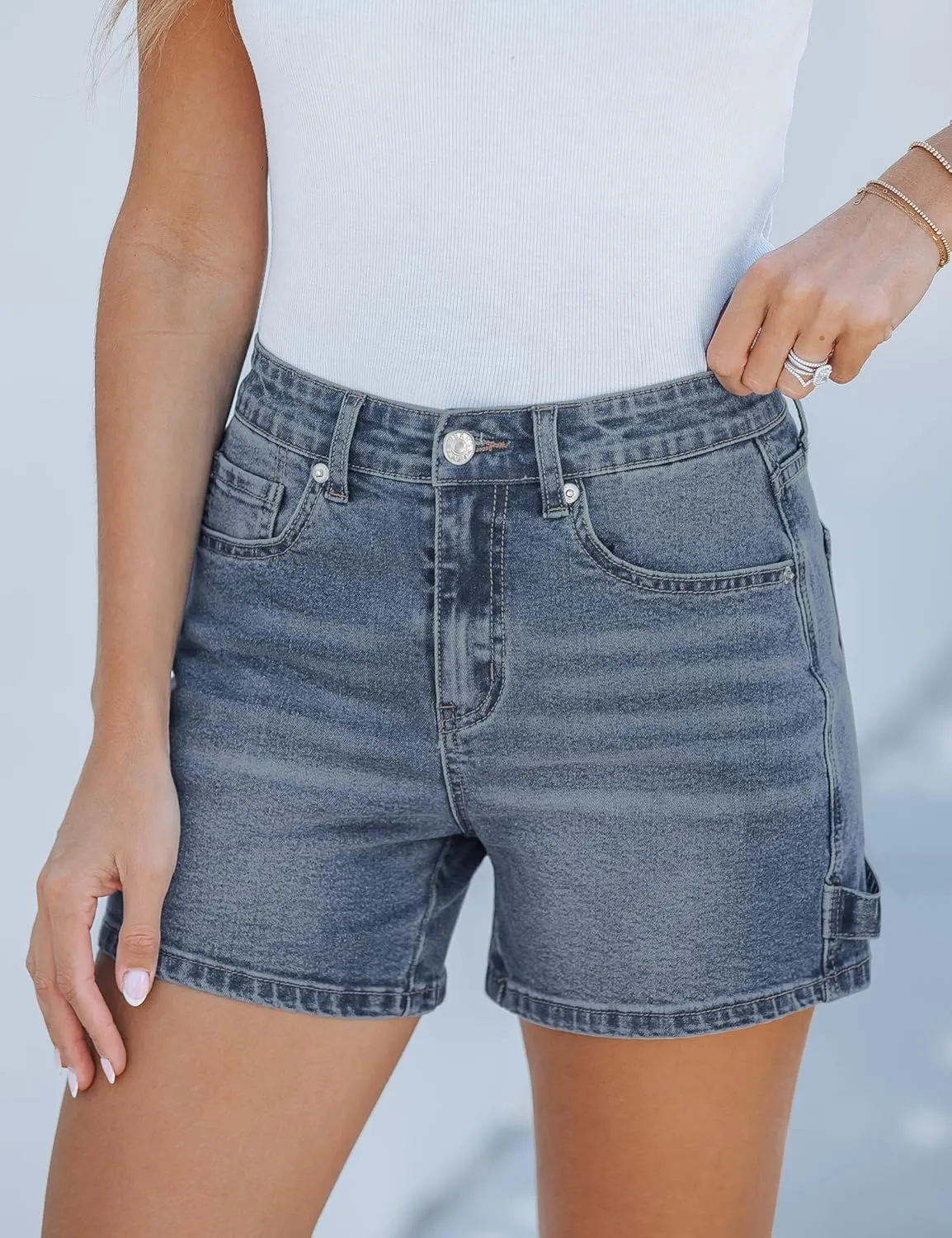 luvamia Jean Shorts for Women Trendy High Waisted Denim Shorts Carpenter Stretchy Summer Casual Mom Cut Off Jeans Shorts