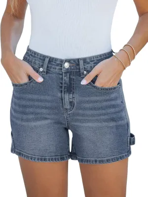 luvamia Jean Shorts for Women Trendy High Waisted Denim Shorts Carpenter Stretchy Summer Casual Mom Cut Off Jeans Shorts