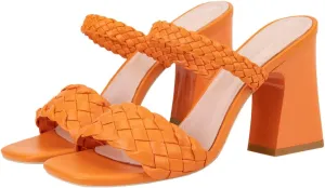 LUXINYU Braided Sandals for Women Square Open Toe Backless Mules Slip On Chunky Block Heel Slide Sandals