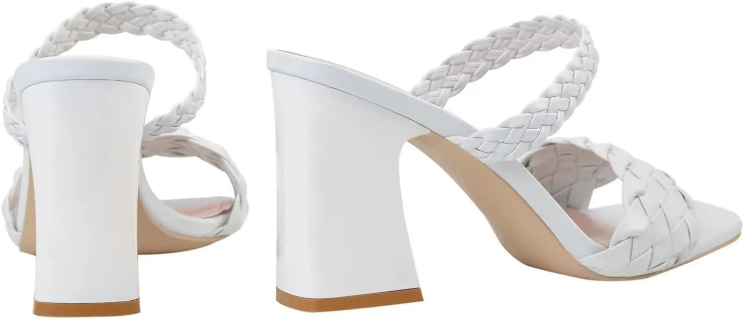 LUXINYU Braided Sandals for Women Square Open Toe Backless Mules Slip On Chunky Block Heel Slide Sandals