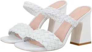 LUXINYU Braided Sandals for Women Square Open Toe Backless Mules Slip On Chunky Block Heel Slide Sandals