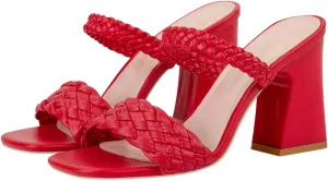 LUXINYU Braided Sandals for Women Square Open Toe Backless Mules Slip On Chunky Block Heel Slide Sandals