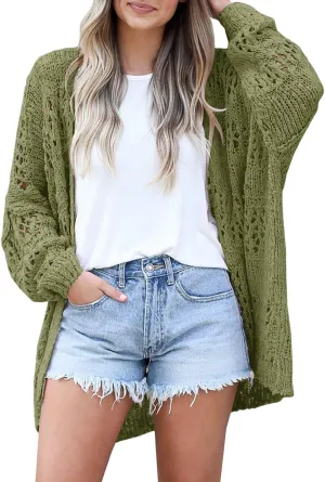 Mafulus Women's Crochet Cardigan Kimono Boho Long Sleeve Lightweight Soft Oversized Open Front Knitted Sweater