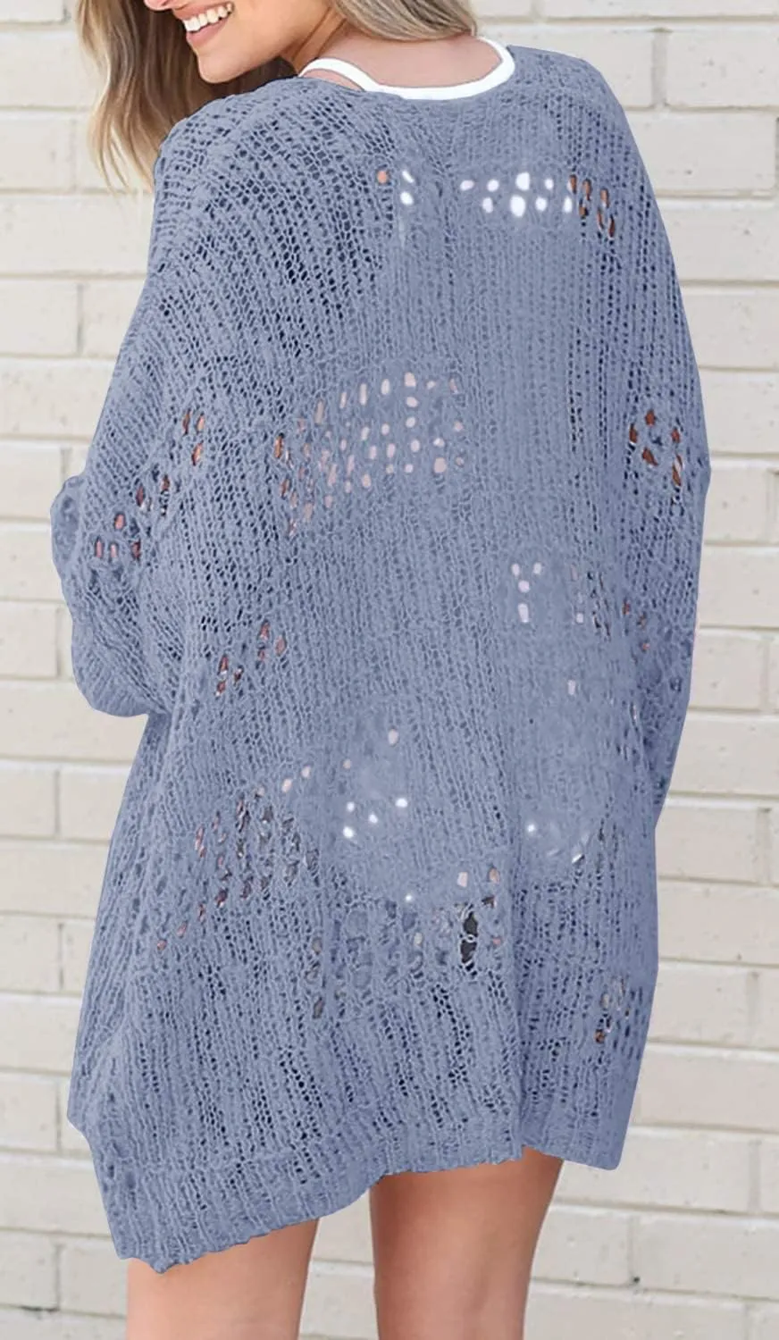 Mafulus Women's Crochet Cardigan Kimono Boho Long Sleeve Lightweight Soft Oversized Open Front Knitted Sweater