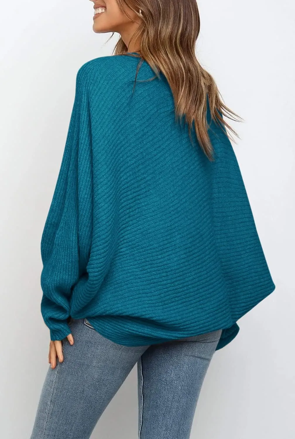 Mafulus Women's Oversized Crewneck Sweater Batwing Puff Long Sleeve Cable Slouchy Pullover Jumper Tops