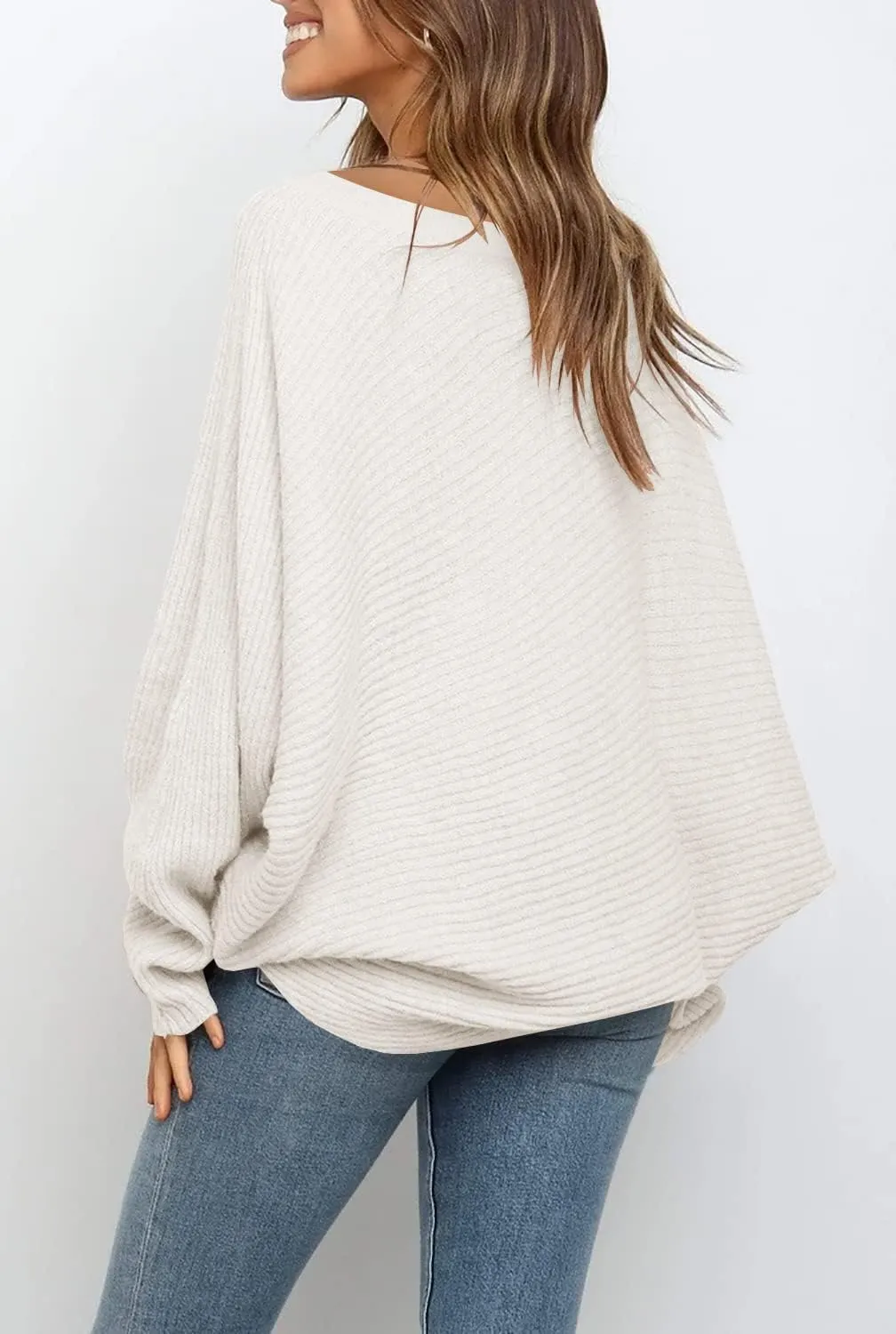 Mafulus Women's Oversized Crewneck Sweater Batwing Puff Long Sleeve Cable Slouchy Pullover Jumper Tops