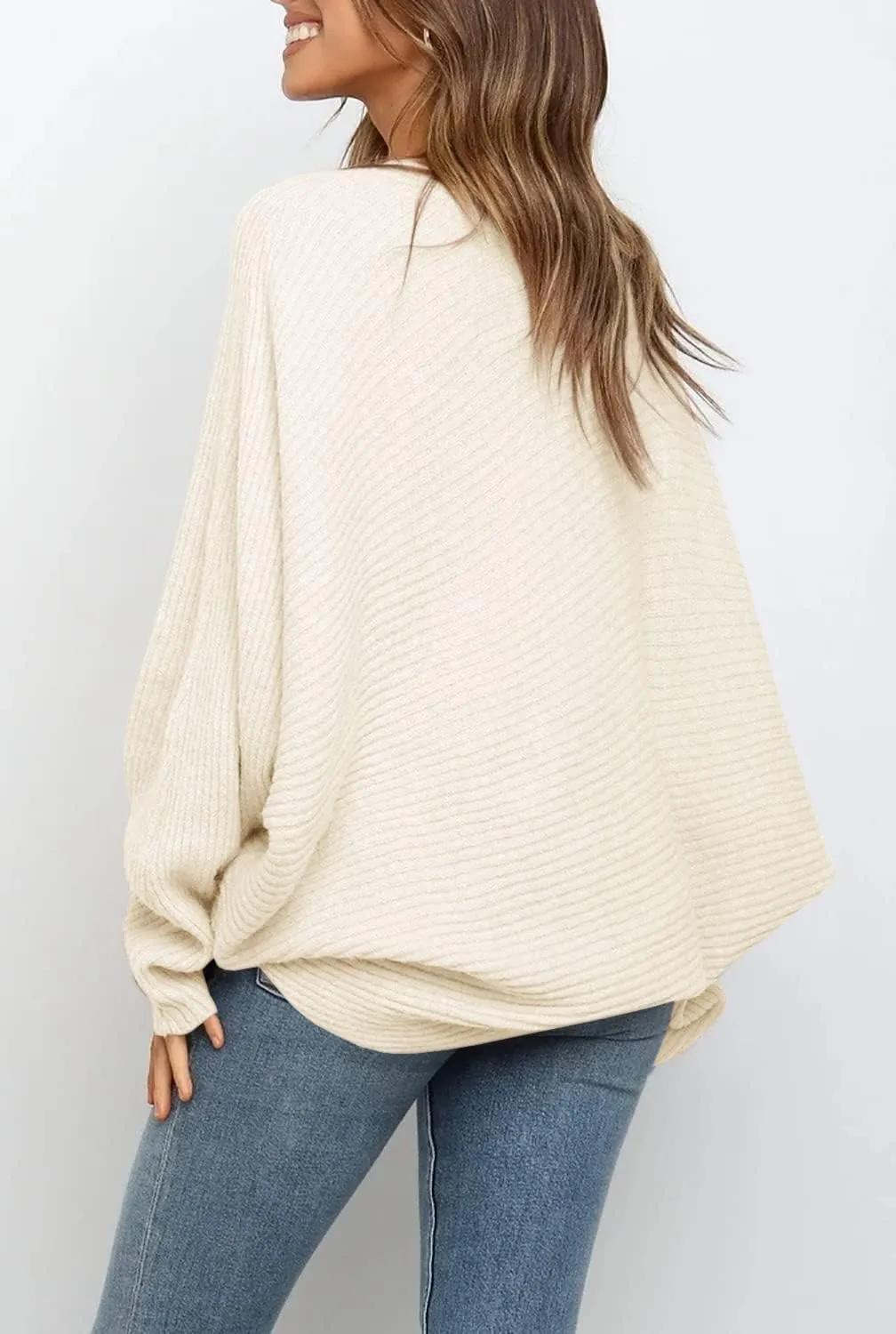 Mafulus Women's Oversized Crewneck Sweater Batwing Puff Long Sleeve Cable Slouchy Pullover Jumper Tops