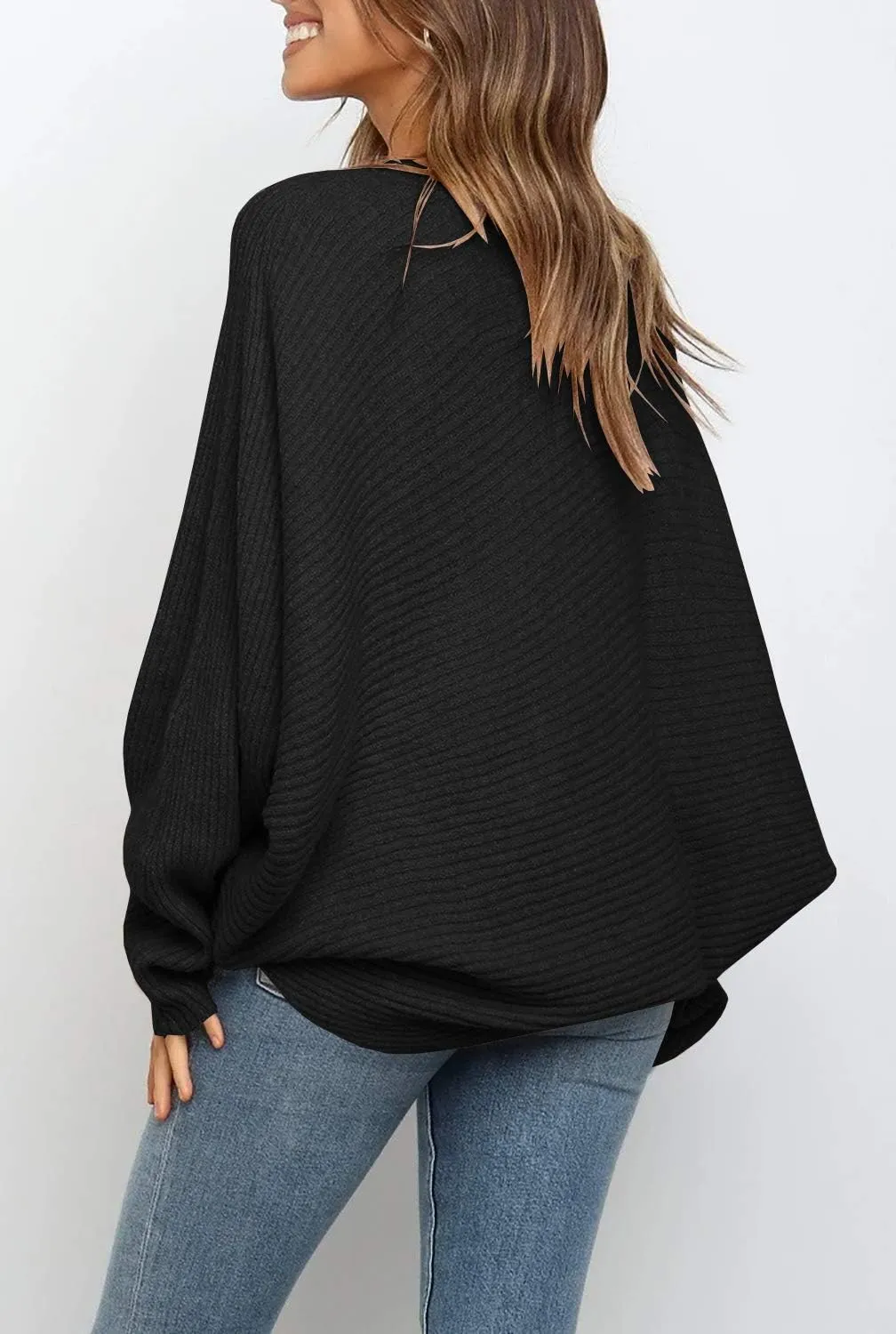 Mafulus Women's Oversized Crewneck Sweater Batwing Puff Long Sleeve Cable Slouchy Pullover Jumper Tops