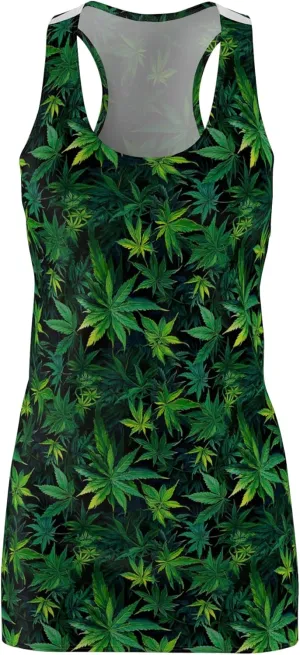 Marijuana Leaf Racerback Dress - Casual Summer Beachwear - Cute Party Dress - Festival Clothing - Cannabis Style