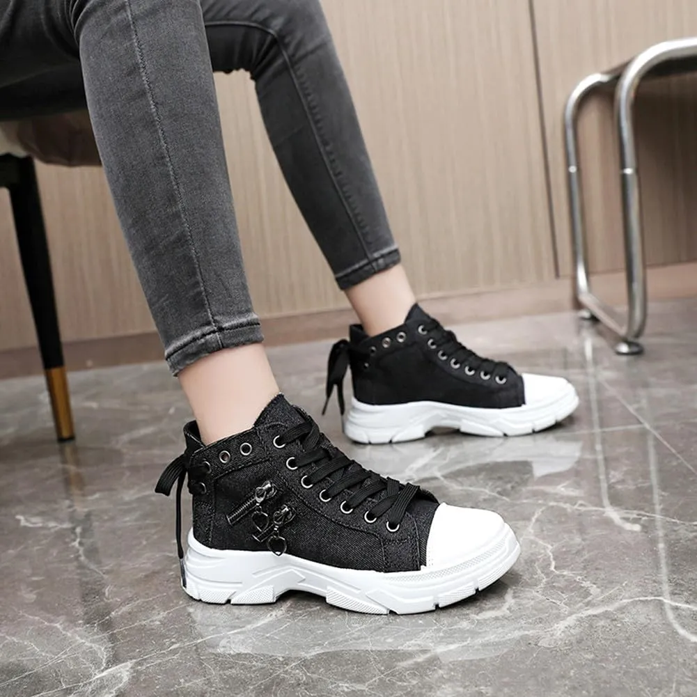 MAUGELY Women's High Top Heightened Sole Sports Causal Fashion Sneakers Canvas Shoes