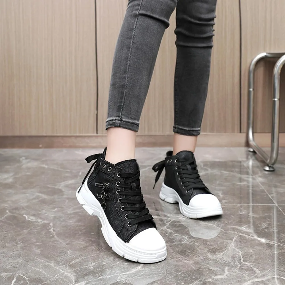 MAUGELY Women's High Top Heightened Sole Sports Causal Fashion Sneakers Canvas Shoes