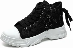 MAUGELY Women's High Top Heightened Sole Sports Causal Fashion Sneakers Canvas Shoes