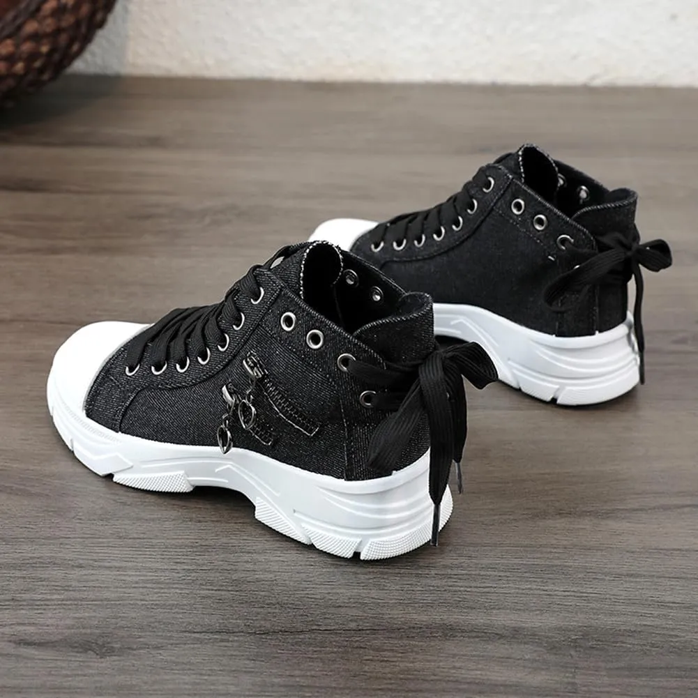 MAUGELY Women's High Top Heightened Sole Sports Causal Fashion Sneakers Canvas Shoes