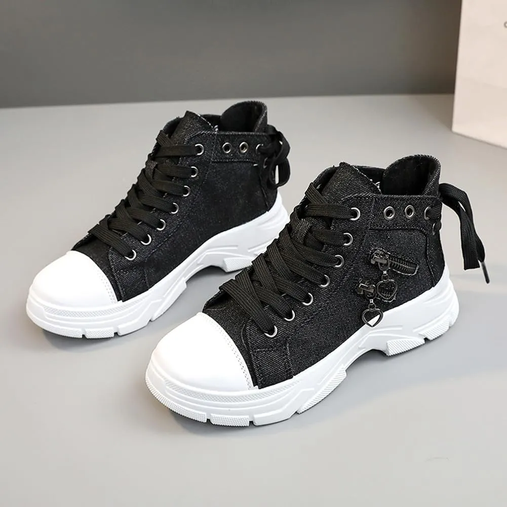 MAUGELY Women's High Top Heightened Sole Sports Causal Fashion Sneakers Canvas Shoes