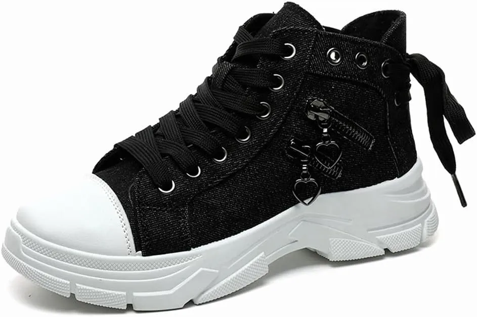 MAUGELY Women's High Top Heightened Sole Sports Causal Fashion Sneakers Canvas Shoes