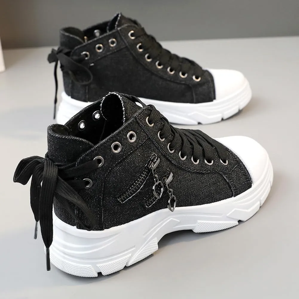 MAUGELY Women's High Top Heightened Sole Sports Causal Fashion Sneakers Canvas Shoes