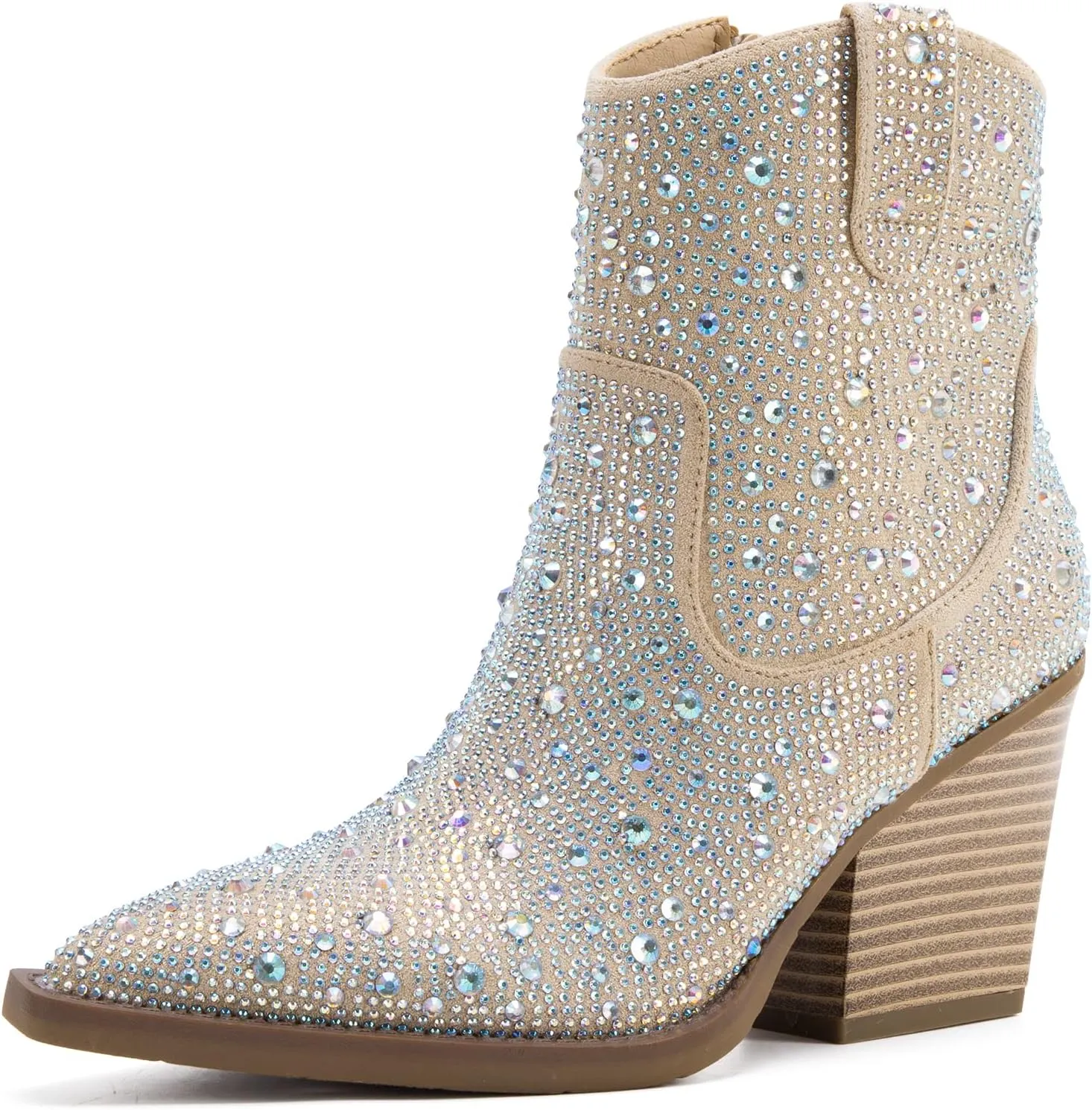 MaxMuxun Women's Rhinestone Cowboy Boots Ankle Boots for Women Pointed Toe Heel Booties Sparkly Cowgirl Western Fall Boots for Women 2024