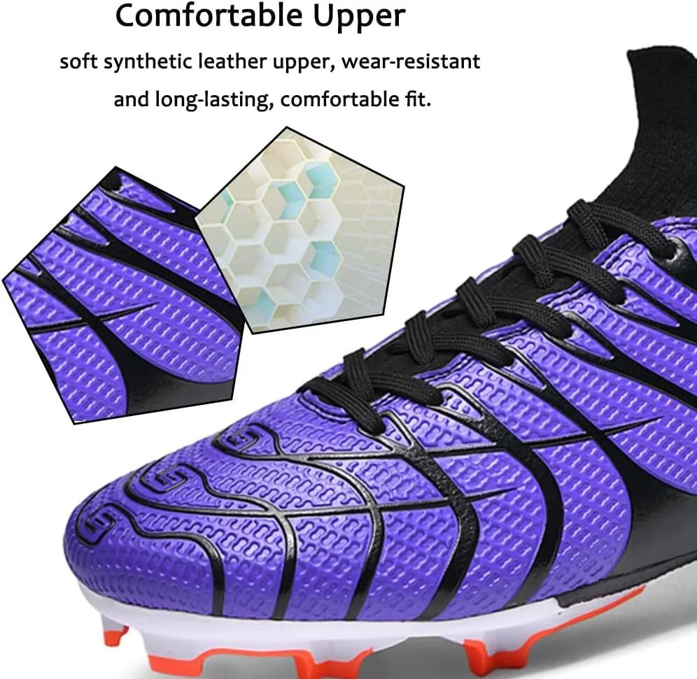 Maylrvjv Men's Soccer Cleats Football Shoes- Lightweight Breathable Durable High Top Futsal Boots for Outdoor Indoor Competition Training