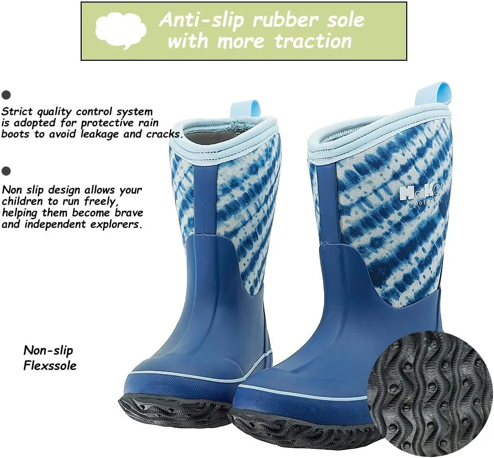 MCIKCC Kids Rubber Rain Boots, Waterproof Solid Classic Pull On Snow Wellies Boot for Children Toddler Boys Girls