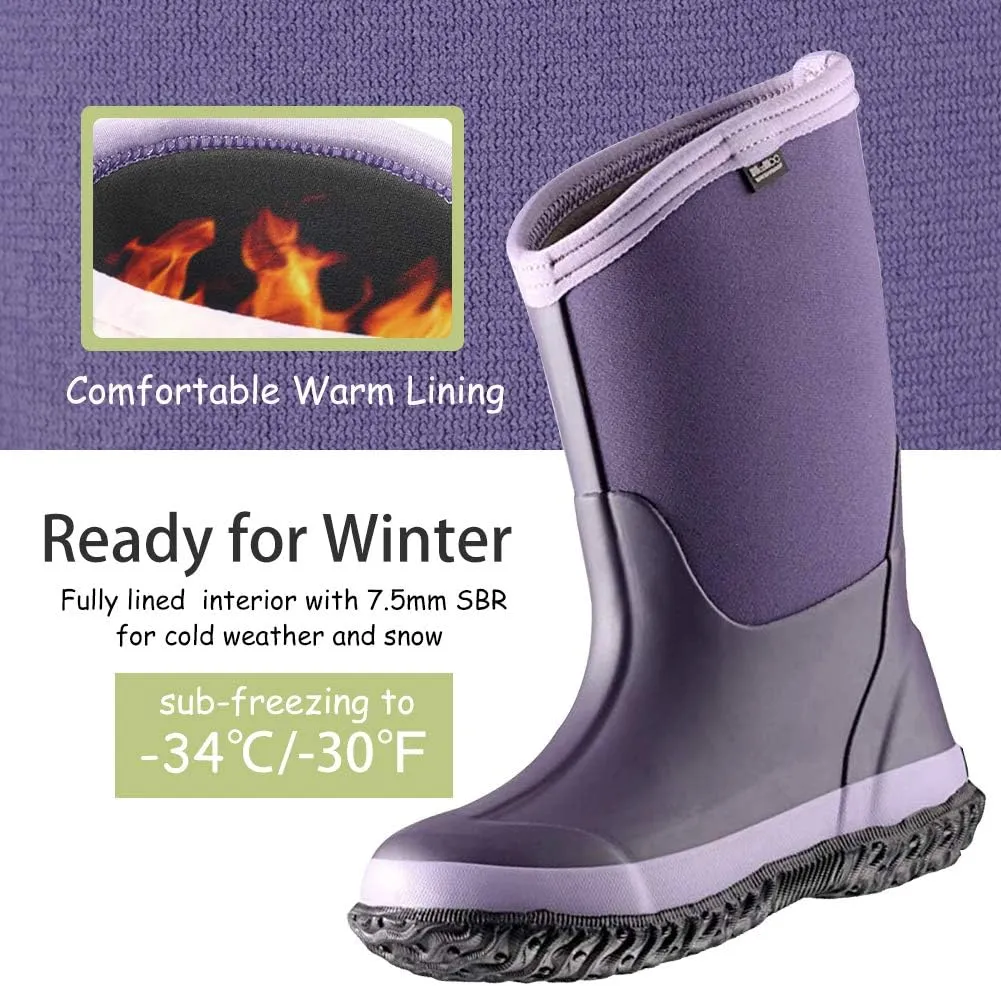 MCIKCC Kids Rubber Rain Boots, Waterproof Solid Classic Pull On Snow Wellies Boot for Children Toddler Boys Girls