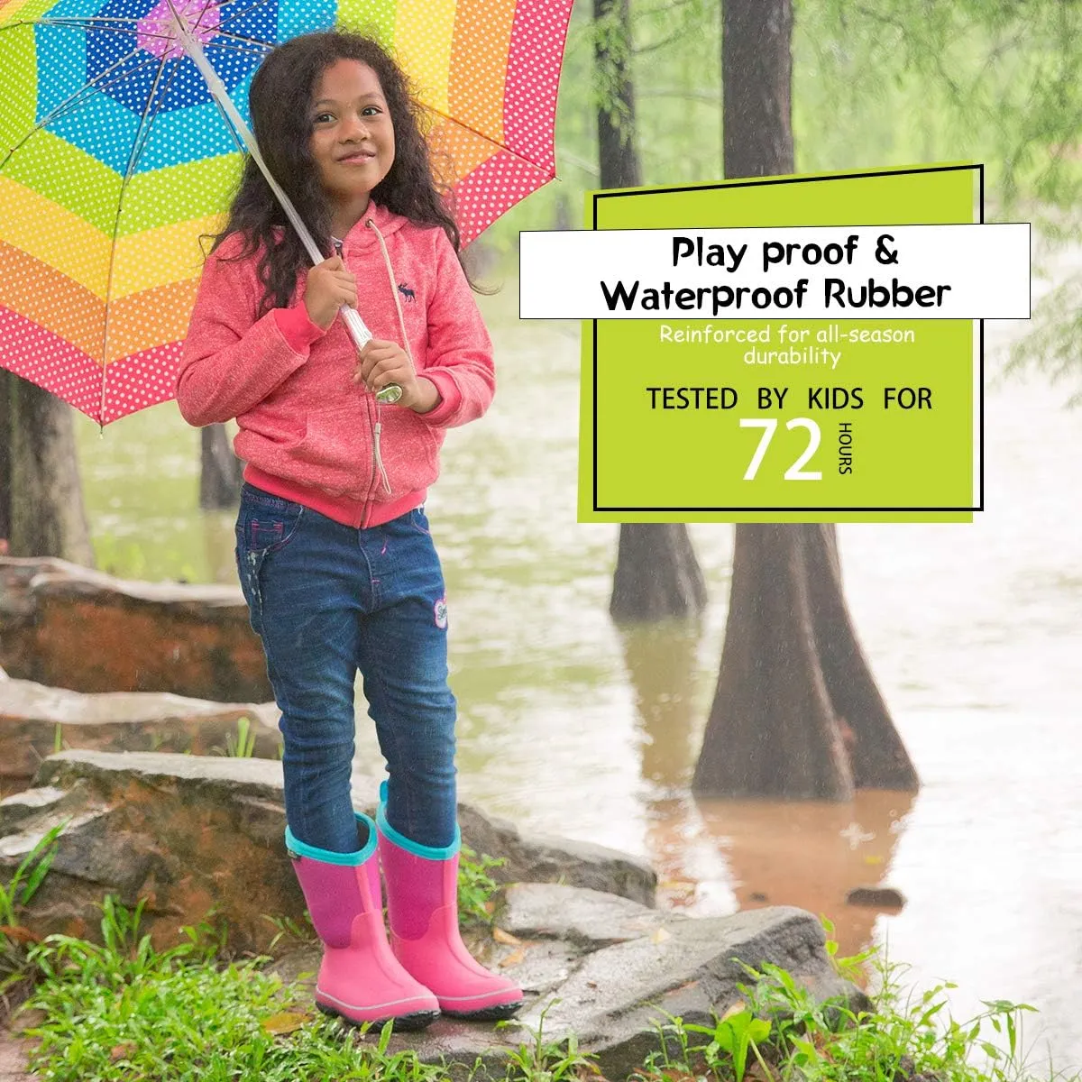 MCIKCC Kids Rubber Rain Boots, Waterproof Solid Classic Pull On Snow Wellies Boot for Children Toddler Boys Girls
