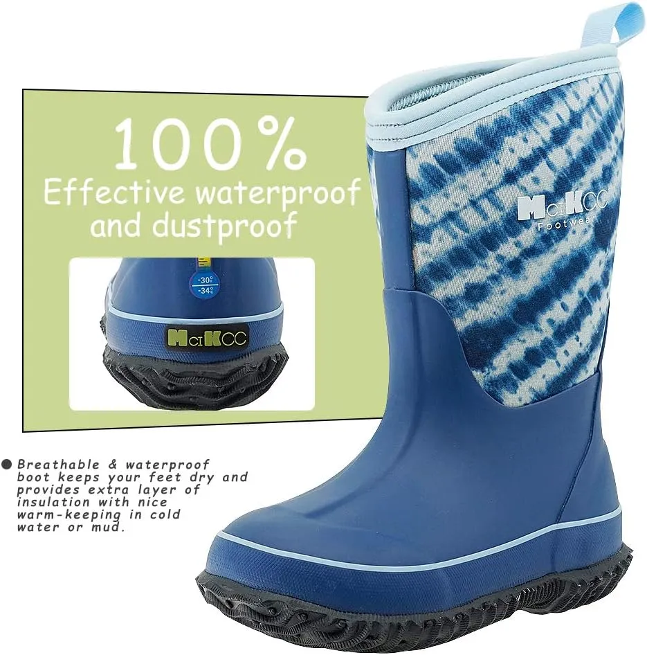 MCIKCC Kids Rubber Rain Boots, Waterproof Solid Classic Pull On Snow Wellies Boot for Children Toddler Boys Girls