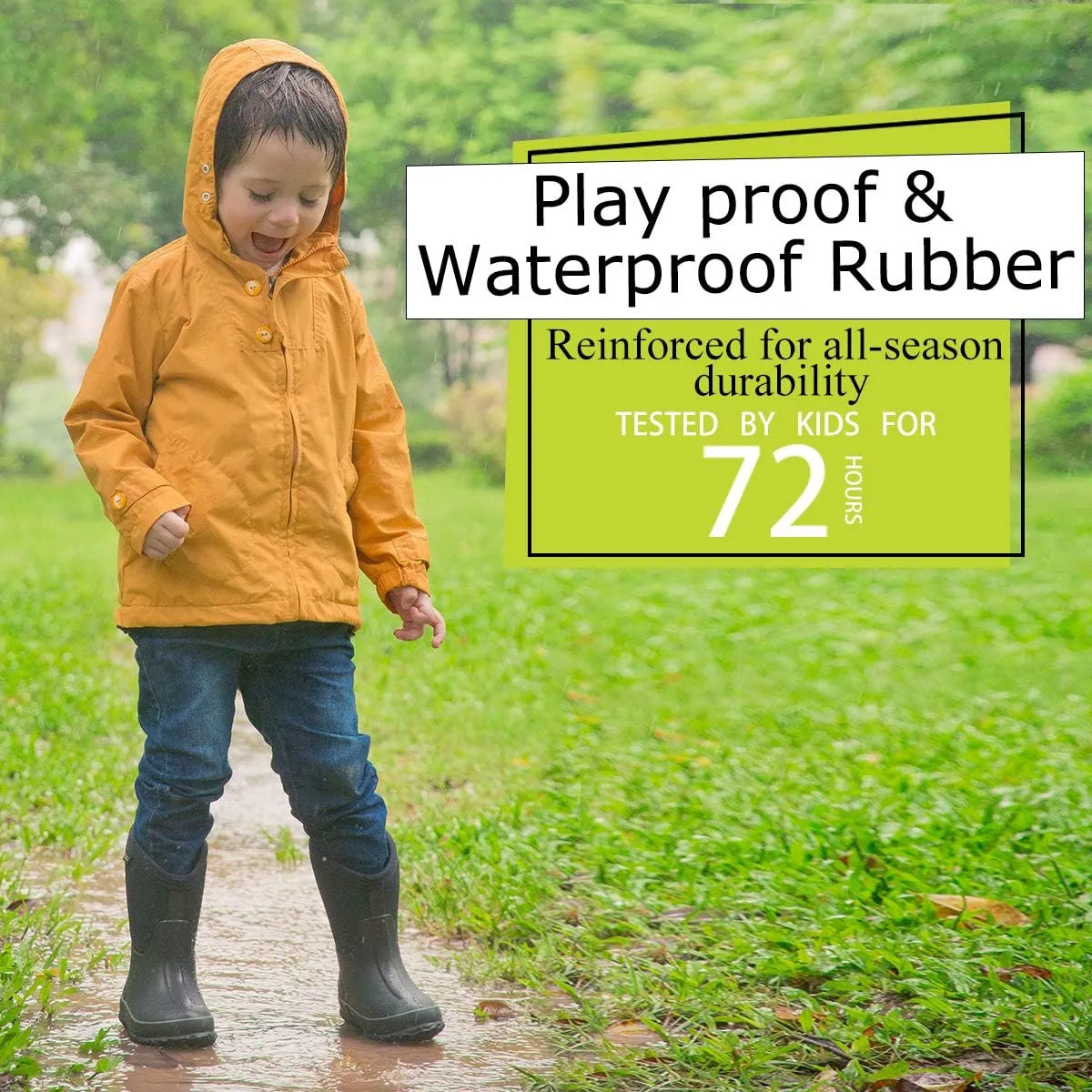MCIKCC Kids Rubber Rain Boots, Waterproof Solid Classic Pull On Snow Wellies Boot for Children Toddler Boys Girls