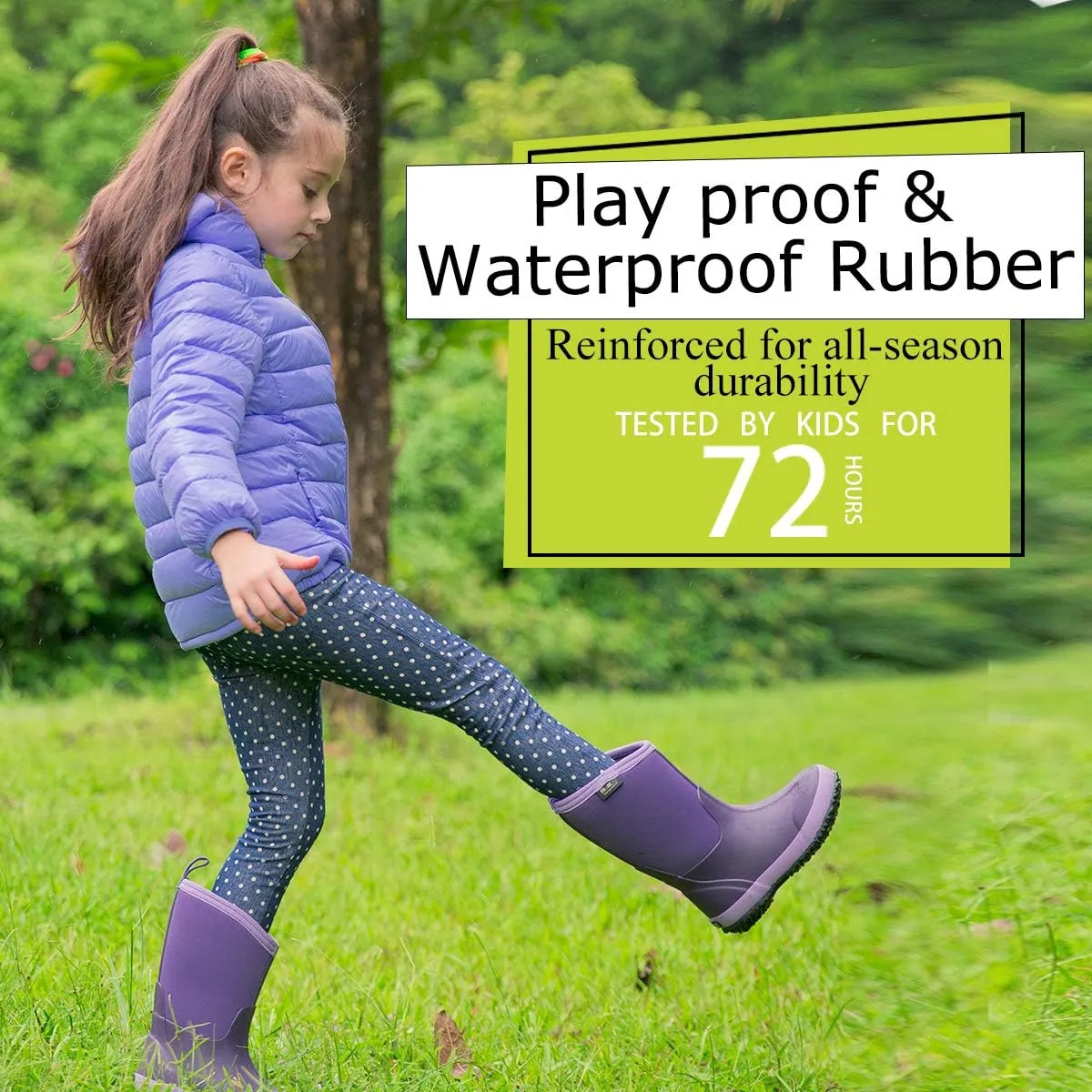 MCIKCC Kids Rubber Rain Boots, Waterproof Solid Classic Pull On Snow Wellies Boot for Children Toddler Boys Girls