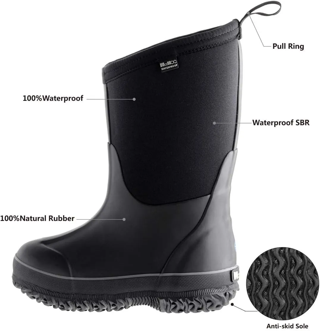 MCIKCC Kids Rubber Rain Boots, Waterproof Solid Classic Pull On Snow Wellies Boot for Children Toddler Boys Girls