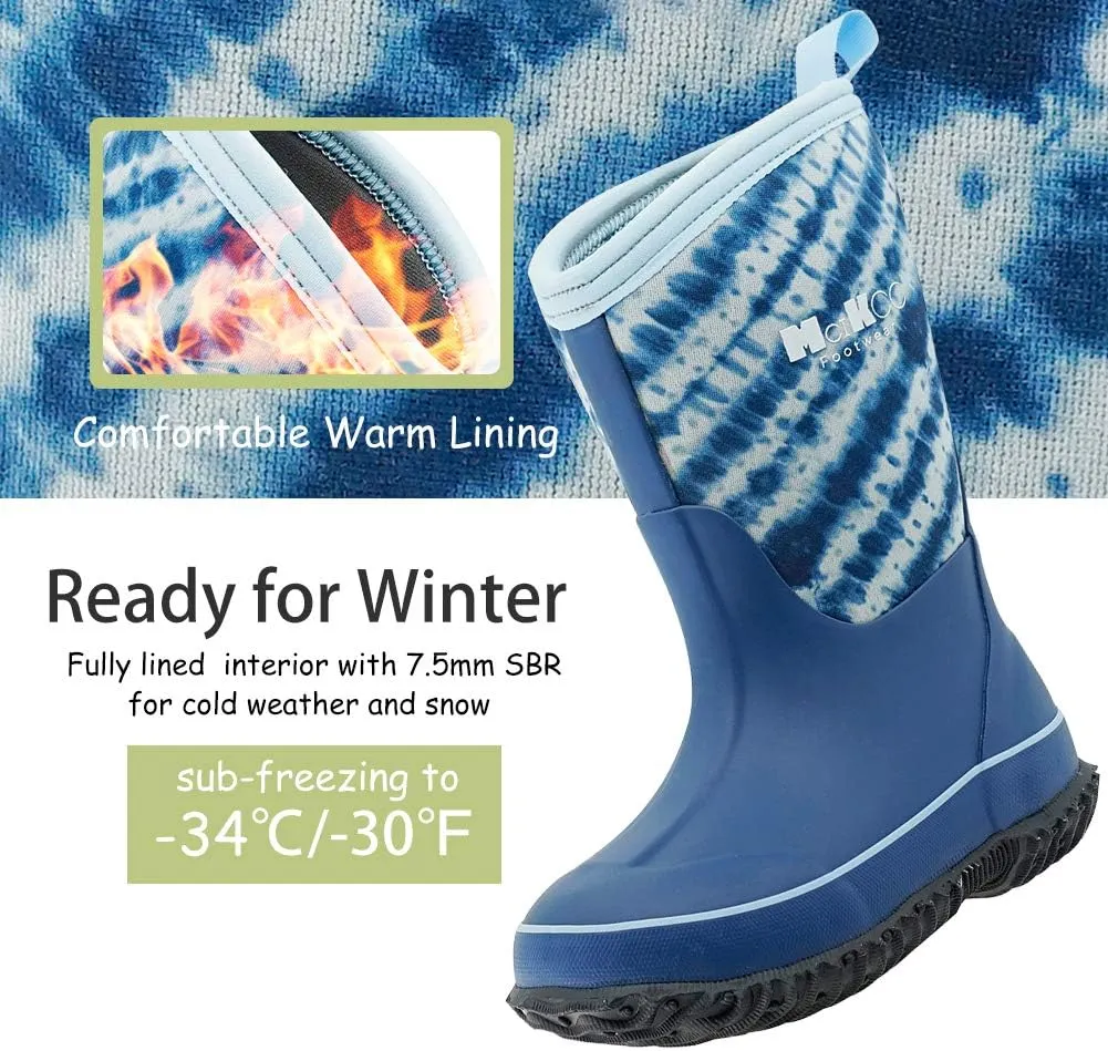 MCIKCC Kids Rubber Rain Boots, Waterproof Solid Classic Pull On Snow Wellies Boot for Children Toddler Boys Girls