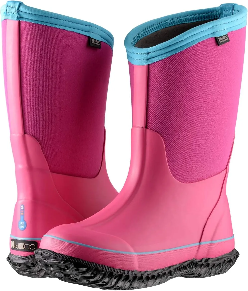 MCIKCC Kids Rubber Rain Boots, Waterproof Solid Classic Pull On Snow Wellies Boot for Children Toddler Boys Girls