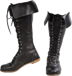 Medieval Renaissance Leather Boots for Men & Women Mid Calf Lace Up Gothic Viking Pirate Boots for Halloween Cosplay