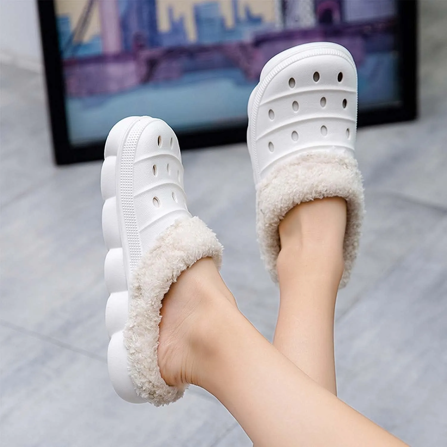 Meidiastra Women’s Mens Fur Lined Clogs Slipper Lightweight Waterproof House Slippers