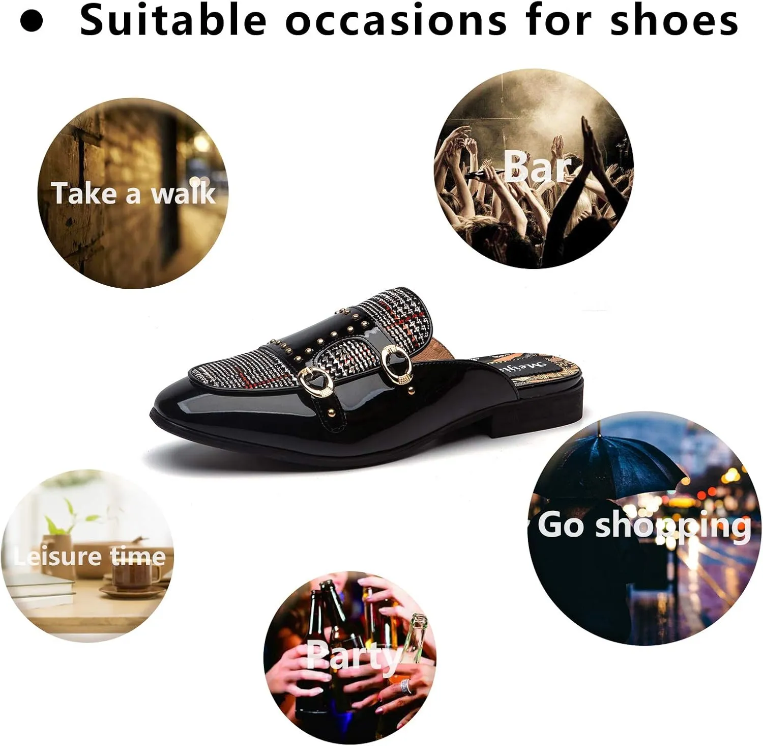 Meijiana Men's Slippers Slip-On Loafers Leather Formal Wear Casual Open Back Sandals