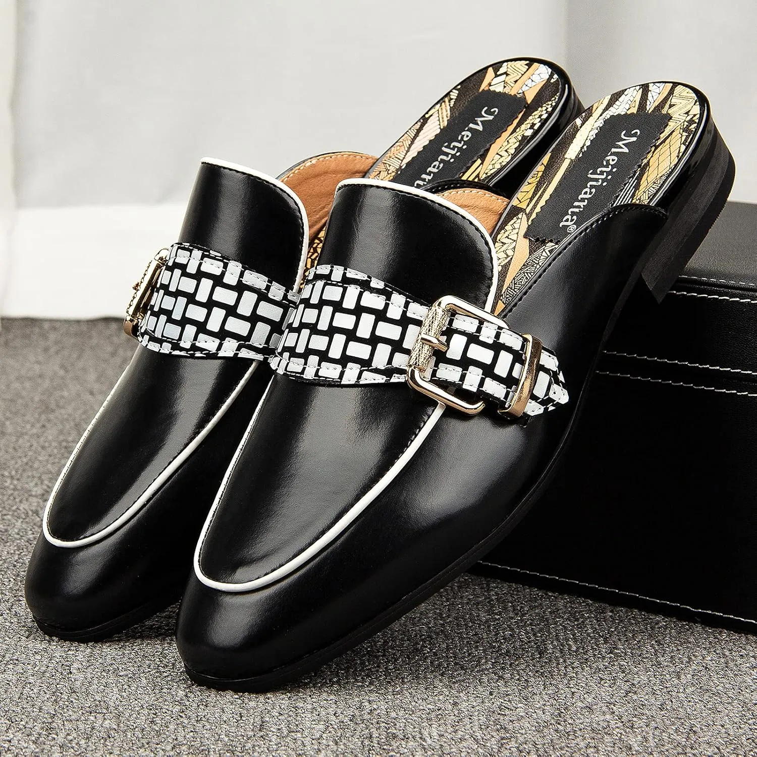 Meijiana Men's Slippers Slip-On Loafers Leather Formal Wear Casual Open Back Sandals