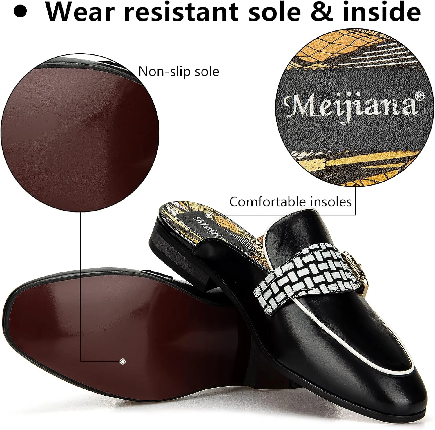 Meijiana Men's Slippers Slip-On Loafers Leather Formal Wear Casual Open Back Sandals