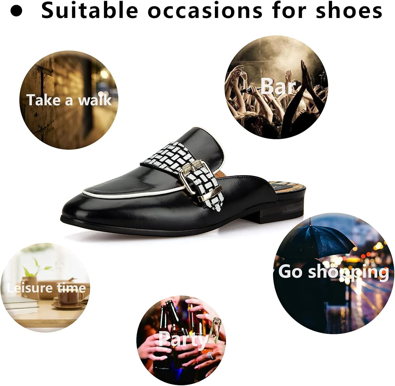 Meijiana Men's Slippers Slip-On Loafers Leather Formal Wear Casual Open Back Sandals