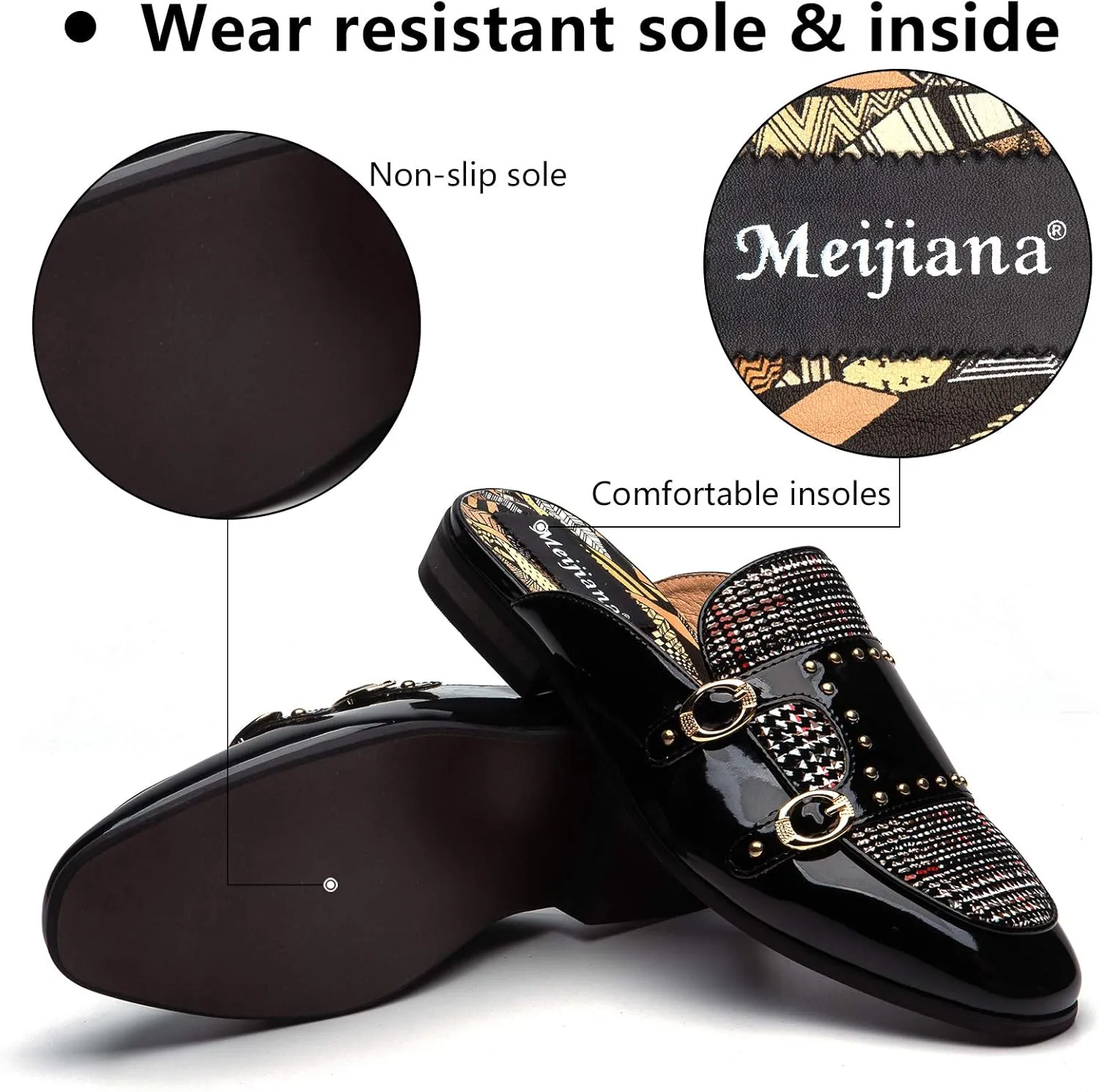 Meijiana Men's Slippers Slip-On Loafers Leather Formal Wear Casual Open Back Sandals