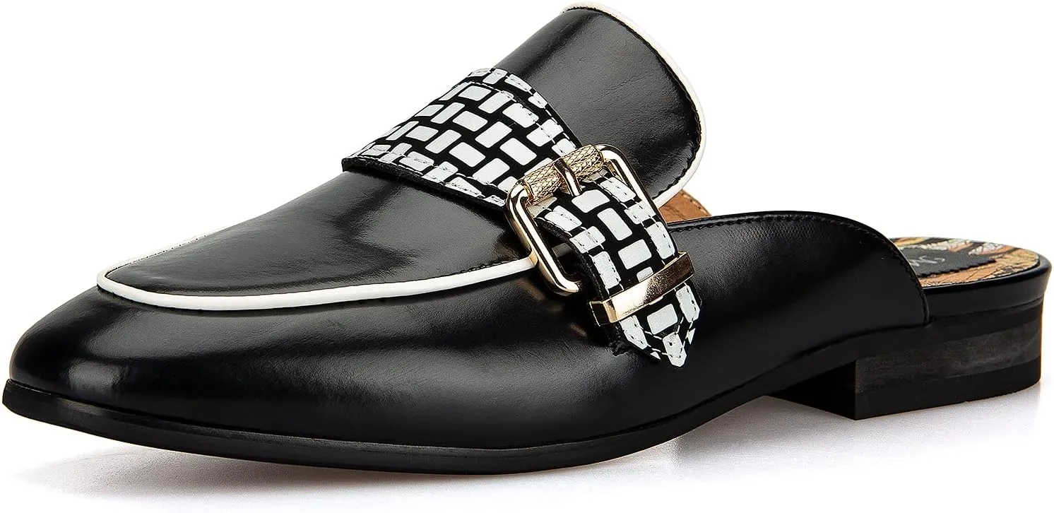 Meijiana Men's Slippers Slip-On Loafers Leather Formal Wear Casual Open Back Sandals
