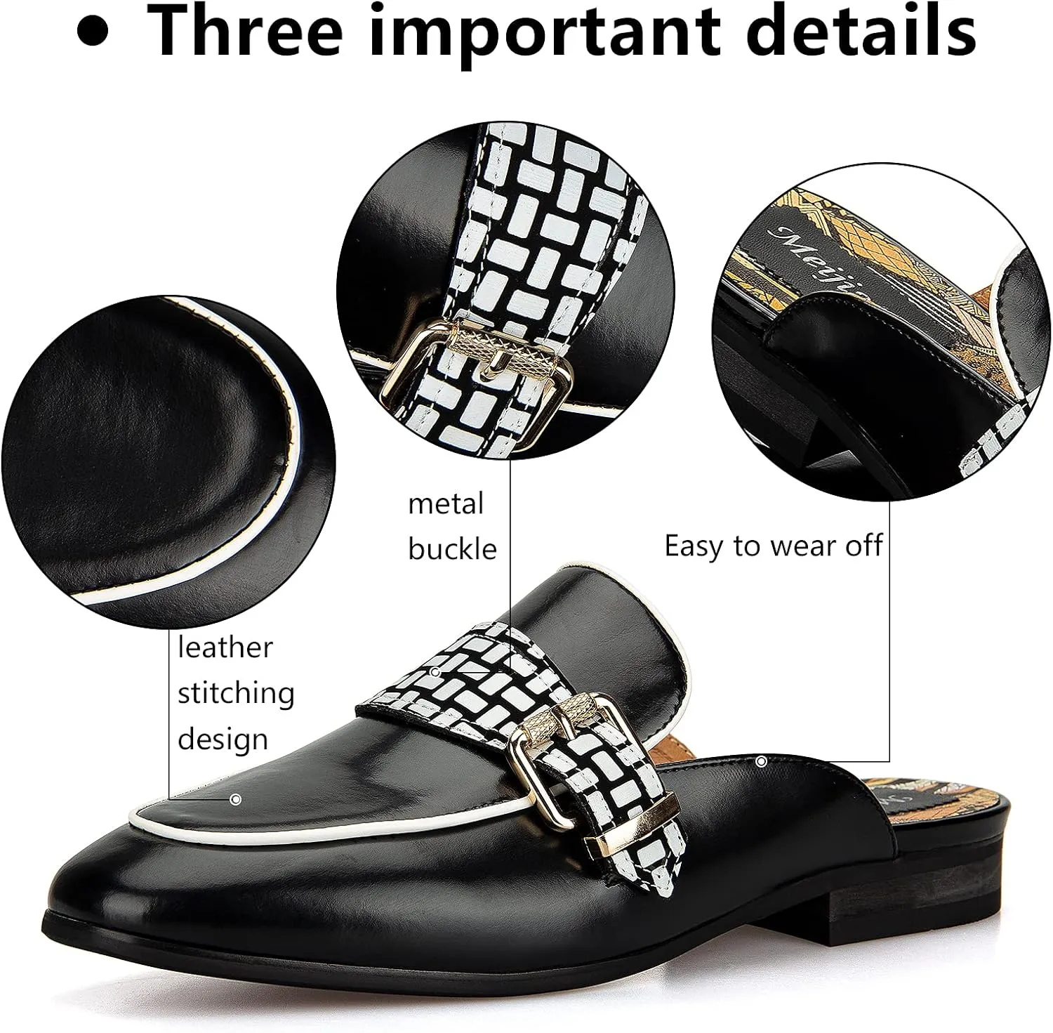 Meijiana Men's Slippers Slip-On Loafers Leather Formal Wear Casual Open Back Sandals