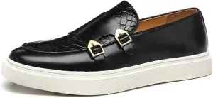 Men Double Monk Strap Dress Sneakers,Casual Fashion Formal Business Patent Leather Slip On Loafers Dress Shoes Penny Loafers