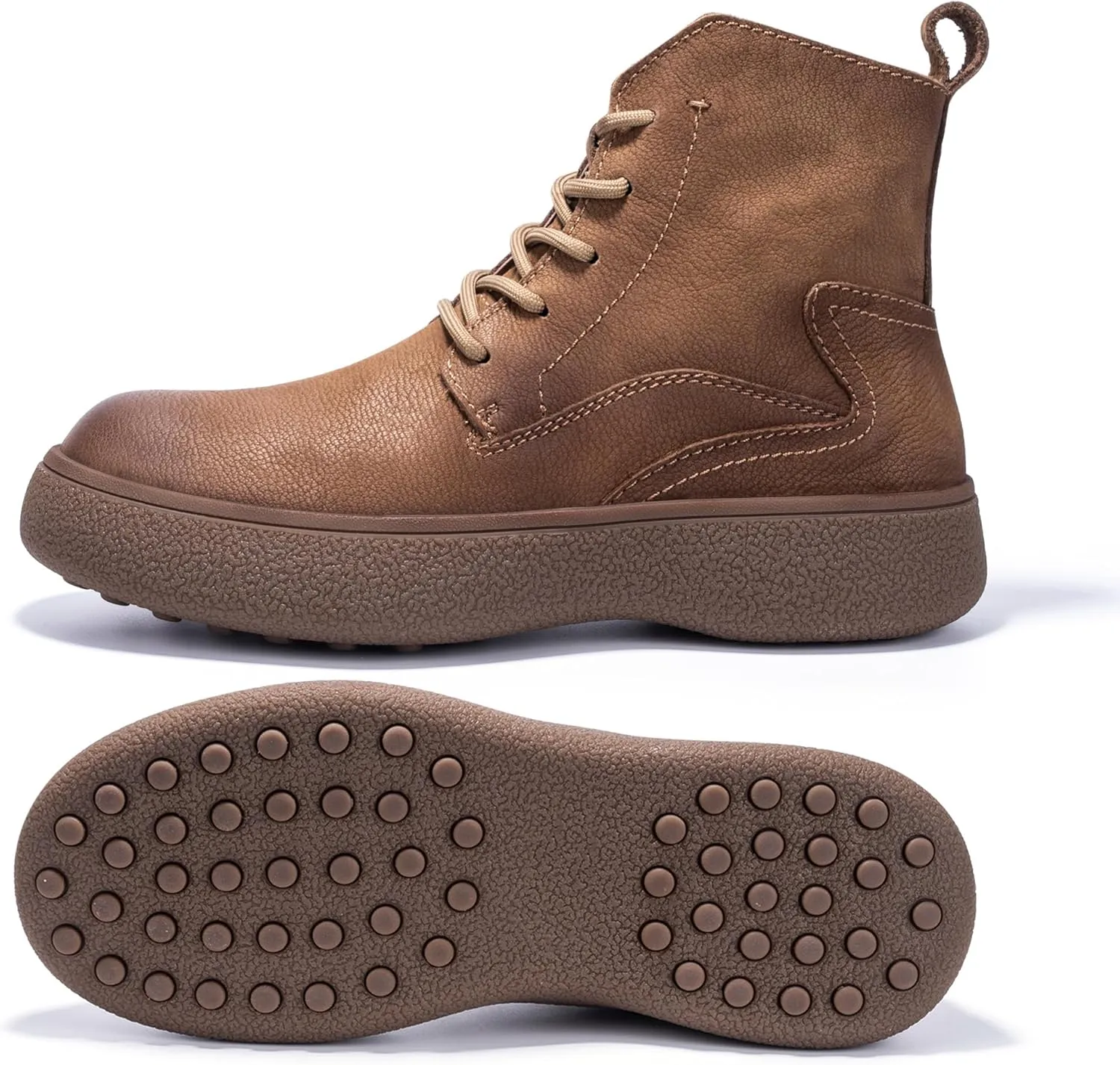 Men Lace Up Cowboy Boots, Genuine Leather Casual Fashion Wide Comfortable Durable Western Chelsea Chukka Boots, Round Toe Non-Slip Oxford Rubber Work Shoes Retro Stylich